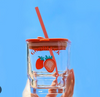 Square Glass Cup with Lid & Straw