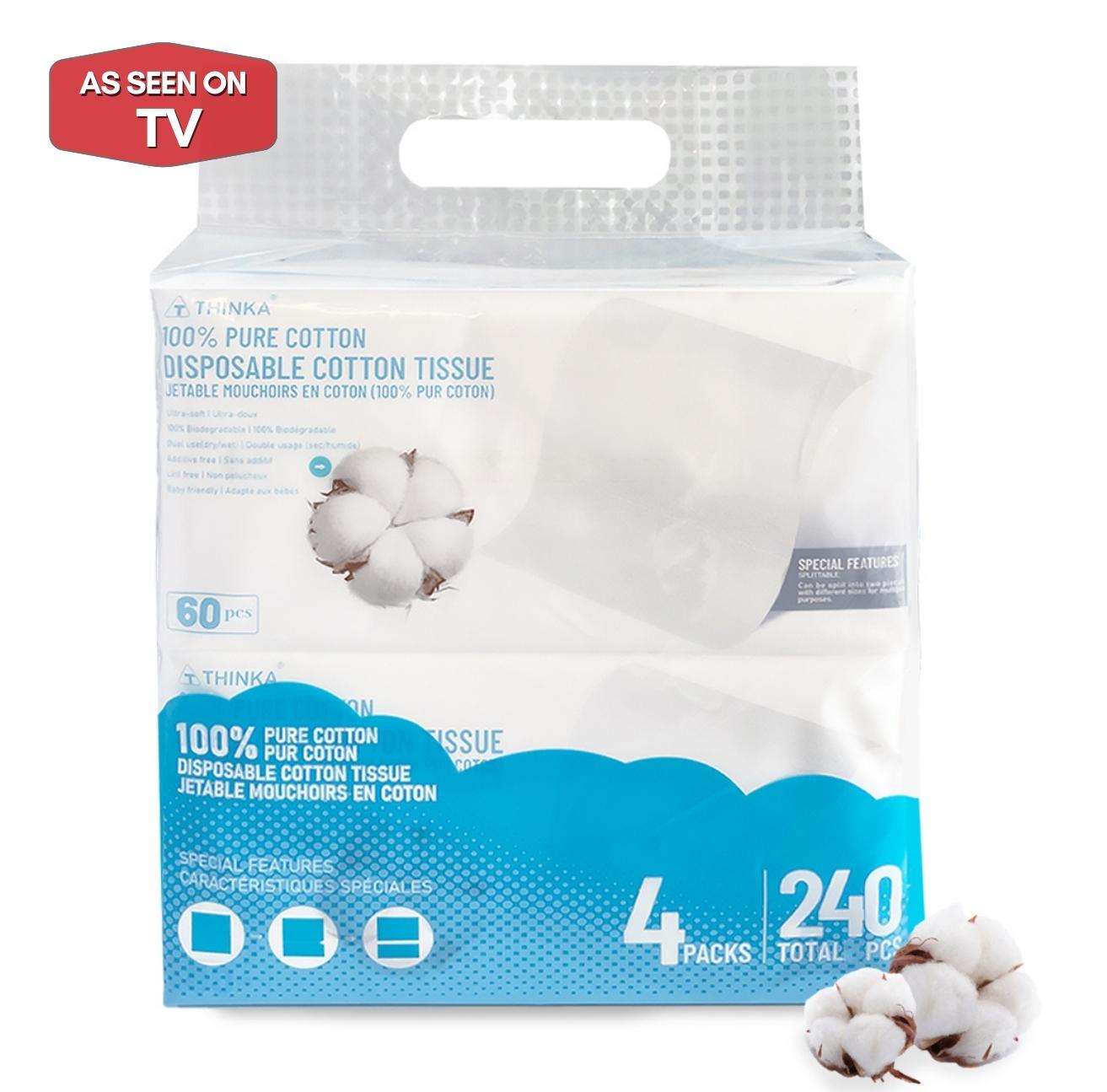 100% Pure Cotton Disposable Cotton Tissue (4 packs /240pcs
