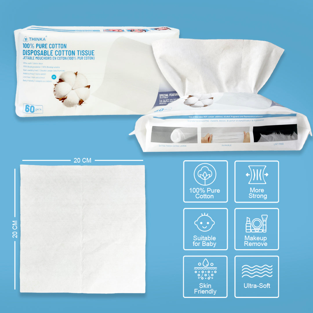 100% Pure Cotton Disposable Cotton Tissue (4 packs /240pcs) – THINKA CANADA